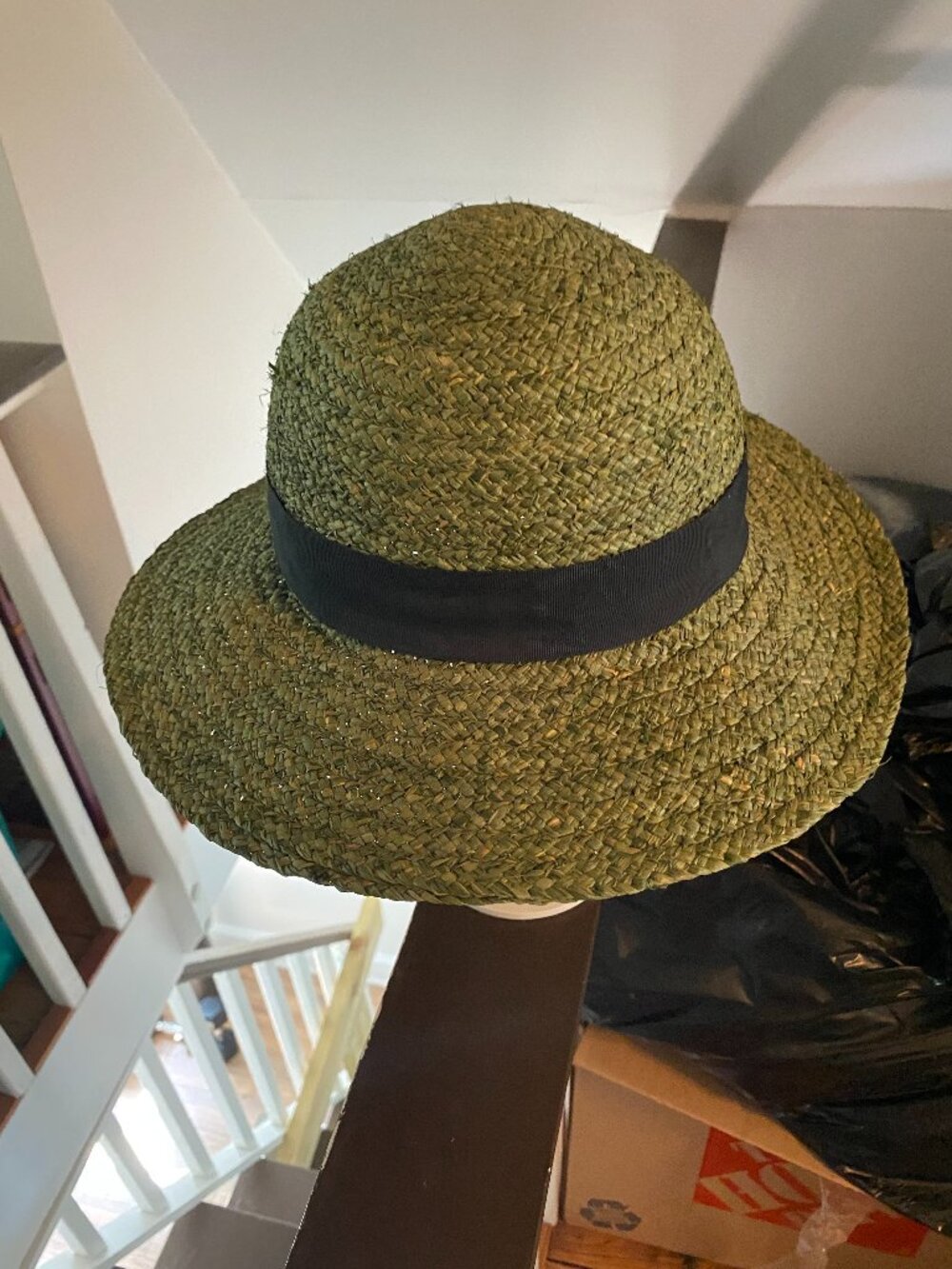 Dark olive green Hat Attack raffia hat